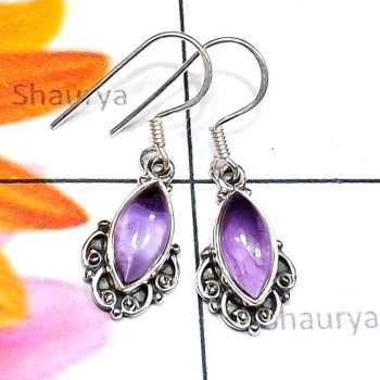 Amethyst Cab O - SDE830-925 Silver Cab Gemstone Handmade Lightweight Fancy Earrin