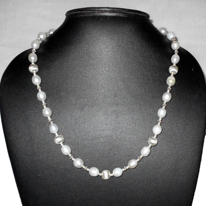 White pearl A - BDN999- 925 sterling silver beads Necklaces