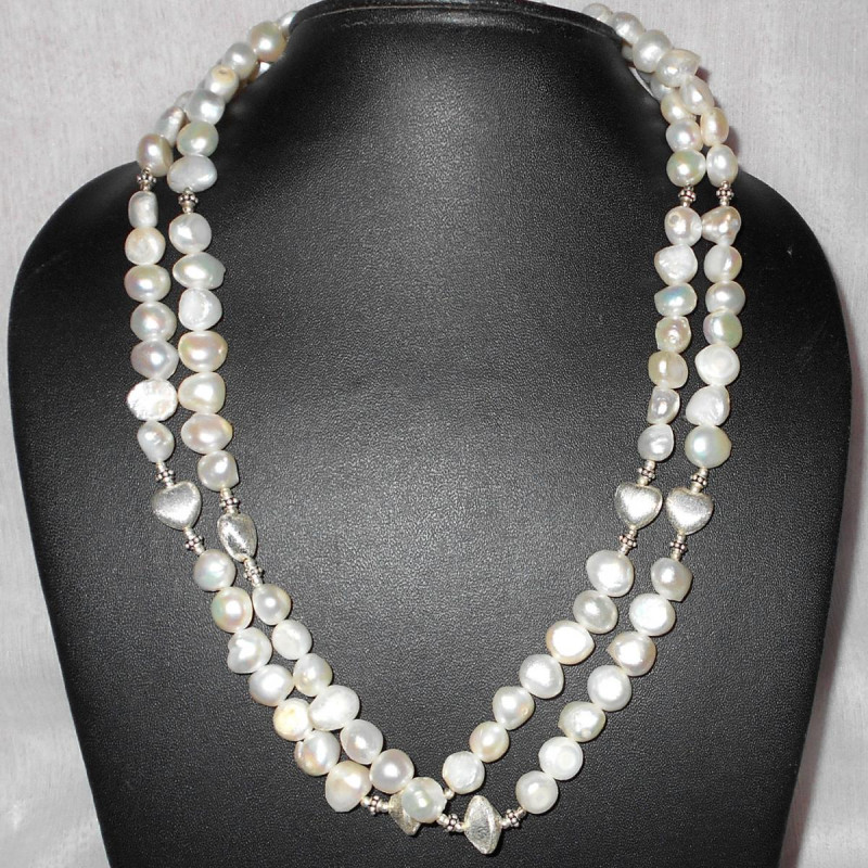 White pearl B - BDN997- Wholesale sterling silver with pearl beads handmade Neck