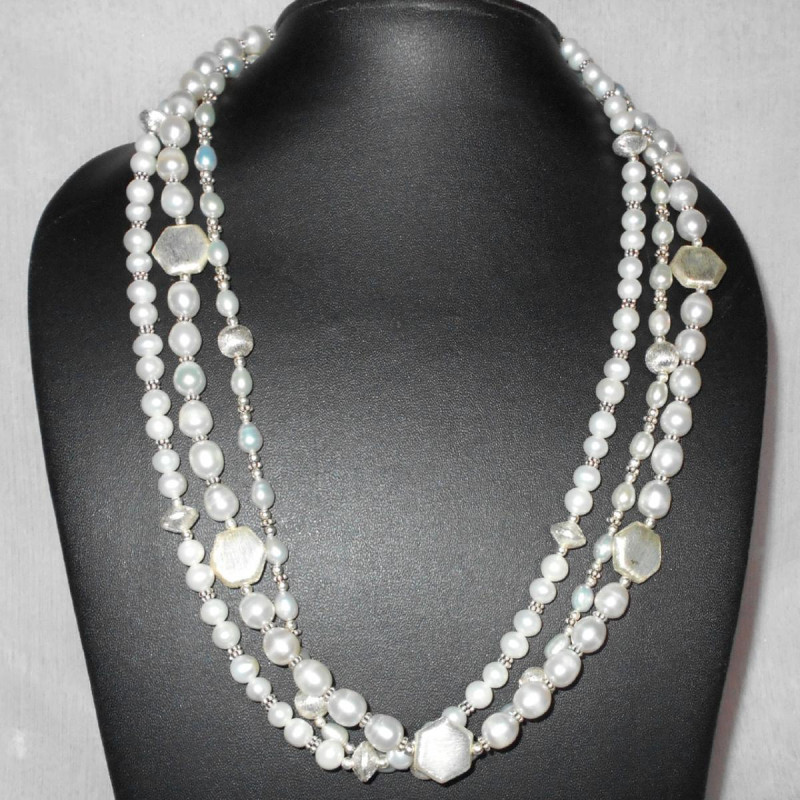 White pearl A - BDN996-Handmade beads Necklaces with 925 sterling silver White pearl A - BDN996-Handmade beads Necklaces with 925 sterling silver
