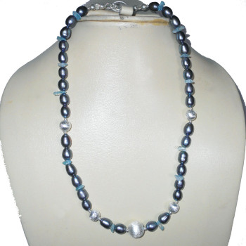 Color pearl & Blue Topaz G - BDN995-Wholesale silver beads handmade Necklaces