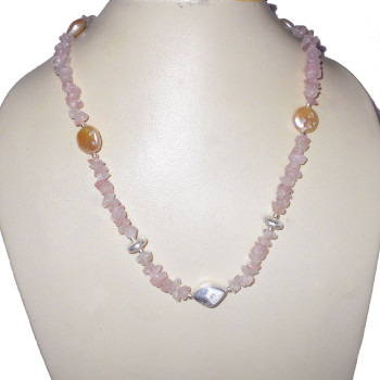 Rose quartz, Pearl B - BDN988-Semiprecious gemstone Beads with 925 sterling silver