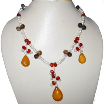 Multi cut & cab C - BDN986-Contemporary Trendy silver Beads Necklaces wholesale`