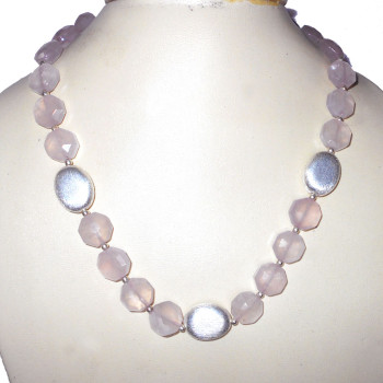 Rose quartz cut A - BDN985- Rose quartz gems with Silver Beads wholesale