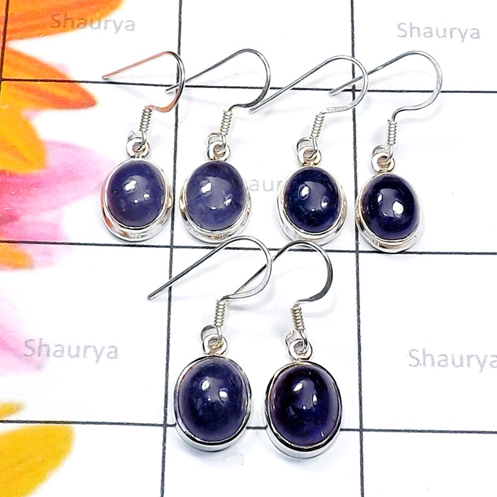 3 Pair Iolite Cab D - SVP909-Sterling 925 Silver with Iolite Cab 3 Pair Trendy Earring