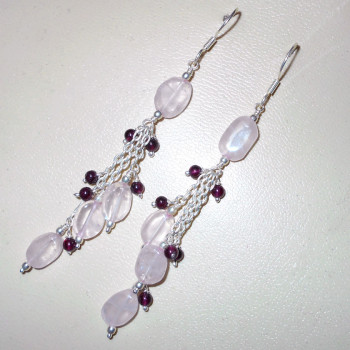 Rose quartz, Garnet C - BDJ995- Fabulous Trendy silver gems Beads Necklace Collection