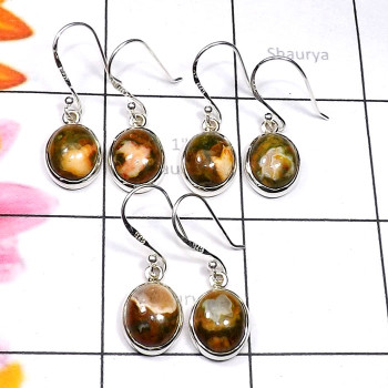 3 Pair Rhyolite E - SVP895-Light Weight Cab Gemstone with 925 Silver 3 Pair Wholesal