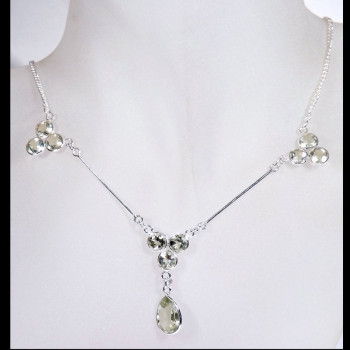 23 inch Green Amethyst E - BZN995-Semiprecious Cut n Cab Gemstone 925 Sterling Silver 23 in