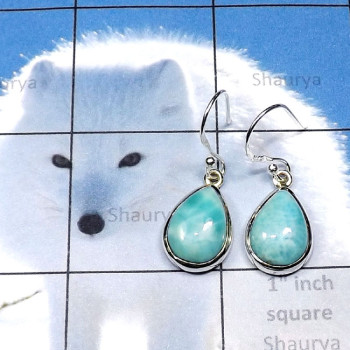 Larimar A - LDS988-Larimar Earrings Cab with 925 Sterling Silver Wholesale Plain Earr