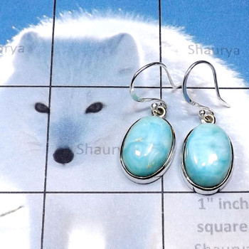 Larimar O - LDS988-Larimar Cab with 925 Sterling Silver Wholesale Plain Earr