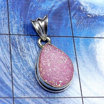 Pink Flat Druzy G - DZP983-Beautiful Pink Flat Druzy 925 Silver Sterling Silver Fant