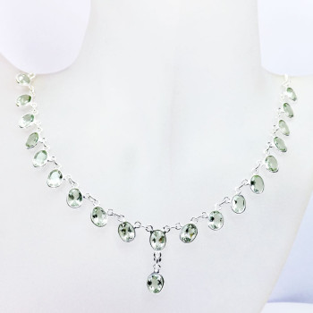 18 inch Green Amethyst G - SCN995-Beautiful Bezel Setting 925 Silver with Semiprecious Gems
