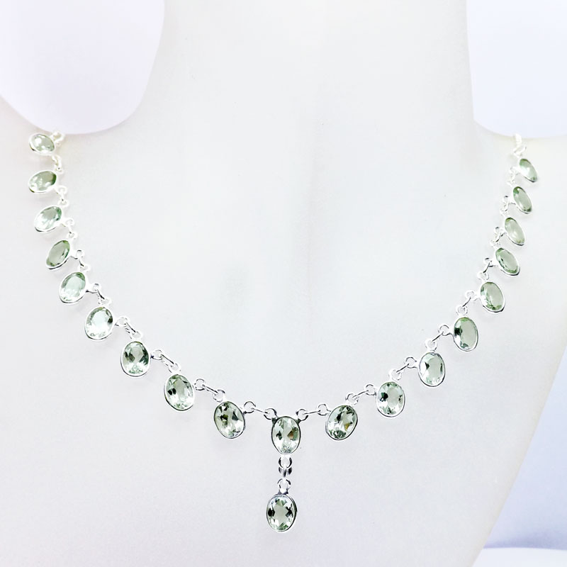18 inch Green Amethyst G - SCN995-Beautiful Bezel Setting 925 Silver with Semiprecious Gems