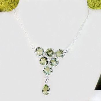 18 inch Green Amethyst B - SCN994-Genuine Cut Gemstone Made in 925 Silver 18 inch Bezel Set