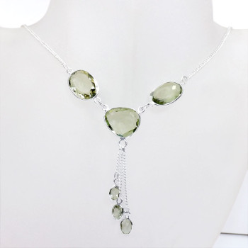 18 inch Green Amethyst B - SCN991-18 inch Fancy Chain Necklace 925 Sterling Silver with Gen