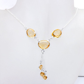 18 inch Citrine O - SCN991-18 inch Fancy Chain Necklace 925 Sterling Silver with Gen