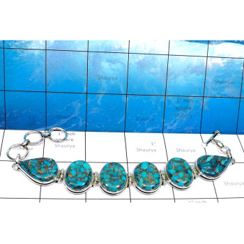 Blue Copper Turquoise O - SPB923-Beautiful Blue Copper Turquoise 925 Sterling Silver Plain