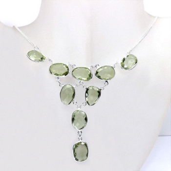 19 inch Green Amethyst C - SCN989-19 inch Bezel Setting Chain Necklace with 925 Silver n Ge