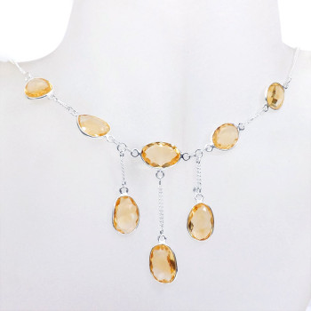 18 inch Citrine E - SCN988-Sterling 925 Silver Cut Gemstone 18 inch Bezel Setting Ch