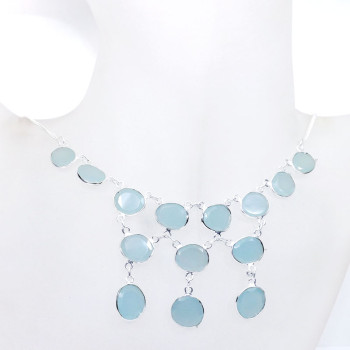 18 inch Aqua Hydro I - SCN987-Genuine Cut Gemstone 18 inch 925 Silver Bezel Setting Cha