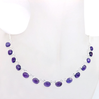 18 inch Amethyst Cab H - SCN984-Genuine Cut n Cab Gemstone 18 inch 925 Silver Bezel Setti