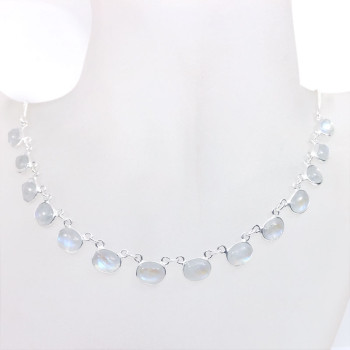 18 inch Rainbow Moonstone E - SCN983-18 inch Beautiful Bezel Chain Necklace 925 Silver with Se