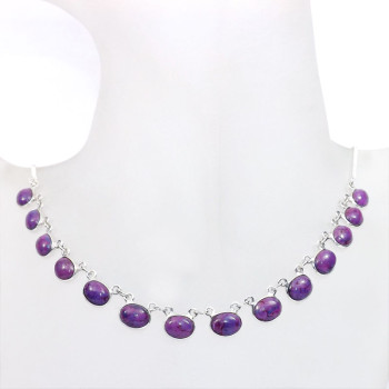 18 inch Purple Turquoise F - SCN983-18 inch Beautiful Bezel Chain Necklace 925 Silver with Se
