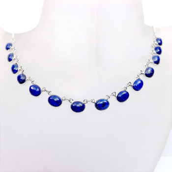 18 inch Lapis H - SCN983-18 inch Beautiful Bezel Chain Necklace 925 Silver with Se