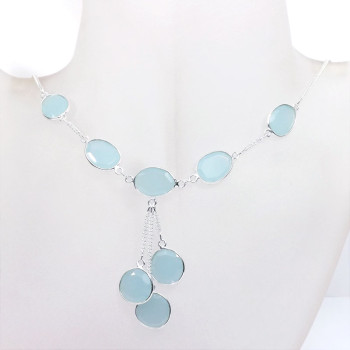 18 inch Aqua Hydro F - SCN980-Genuine Cut Gemstone 925 Silver Manufacturer 18 inch Beze