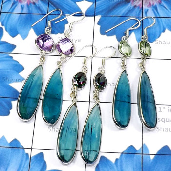 3 Pair Apatite A - BZE930-Beautiful Apatite Cut with Semiprecious Gemstone 925 Silv