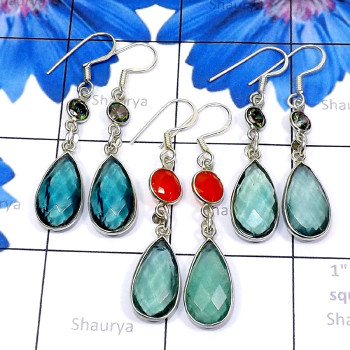 3 Pair Apatite B - BZE930-Beautiful Apatite Cut with Semiprecious Gemstone 925 Silv
