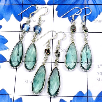 3 Pair Apatite E - BZE930-Beautiful Apatite Cut with Semiprecious Gemstone 925 Silv
