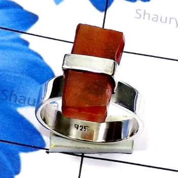 Carnelian Rough H - SPR974-Genuine Rough Gemstone Made in 925 Silver Fancy Prong Set