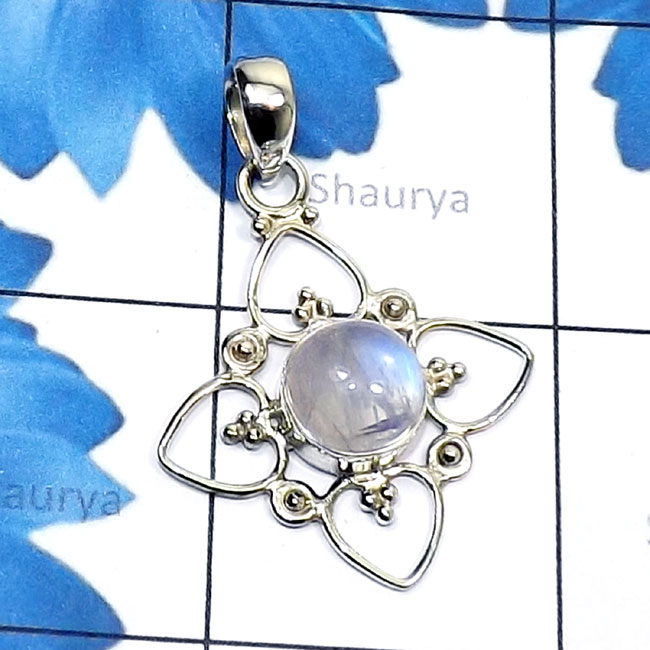 Rainbow moonstone G - SD734-Round Shape Semiprecious Gemstone Made in 925 Silver Handm