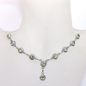 18 inch Green Amethyst B - SDN965-Round Shape Genuine Gemstone Made in 925 18 inch Silver F