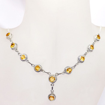 18 inch Citrine O - SDN965-Round Shape Genuine Gemstone Made in 925 18 inch Silver F