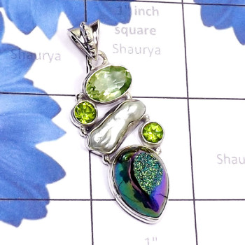 Window Druzy E - DZP980-Concave Cut Green Amethyst, Mystic, Window Druzy Made in