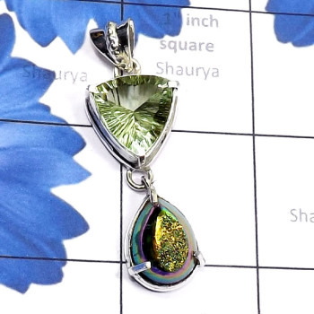 Concave Cut Green Amethyst G - DZP980-Concave Cut Green Amethyst, Mystic, Window Druzy Made in