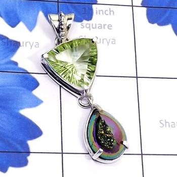 Concave Cut Green Amethyst O - DZP980-Concave Cut Green Amethyst, Mystic, Window Druzy Made in