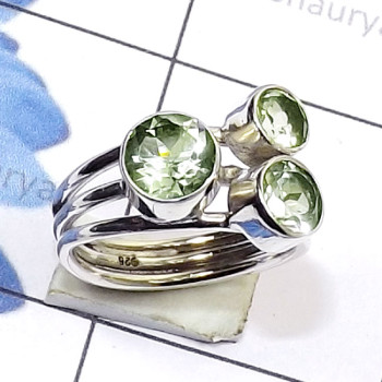 Green Amethyst H - SDR817-Semiprecious Cut n Cab Three Gemstone Made in 925 Silver