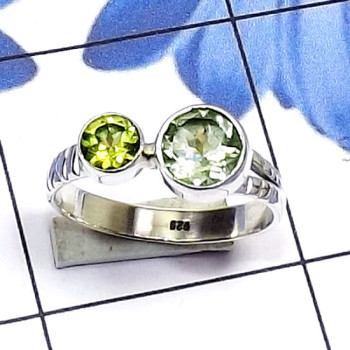 Green Amethyst E - SDR805-Round Shape Two Gemstone Made in 925 Silver Handmade Desi