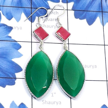 Green Onyx n Pink Ruby Corundum C - BZE912-Cut Green Onyx Made in 925 Silver Bezel Setting Elegant E