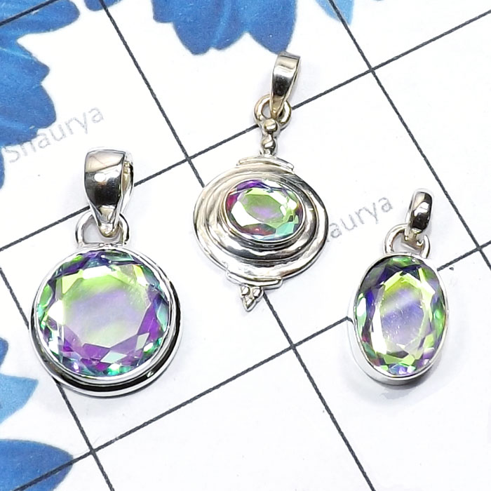 3 Pcs Rainbow Mystic B - SVP868-925 Sterling Silver 3 Pcs Rainbow Mystic Lightweight Smal