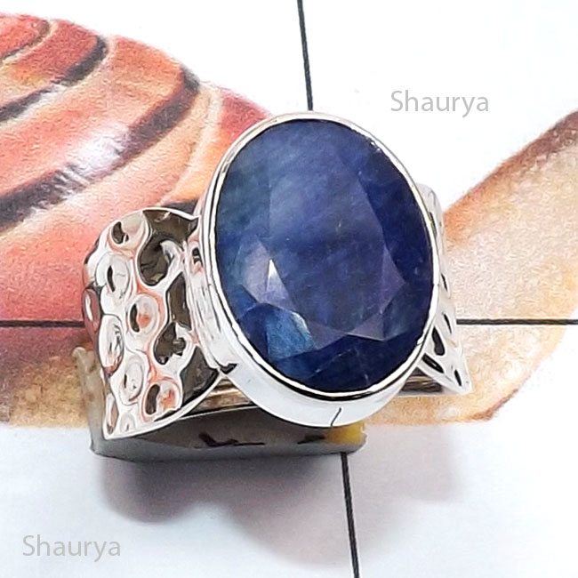Blue Sapphire Corundum O - RSS995-Sterling 925 Silver Semiprecious Gemstone Handmade Fancy
