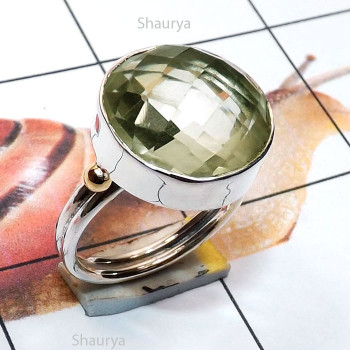 Green Amethyst G - STR965-Beautiful Genuine Gemstone 925 Silver with Brass Handmade
