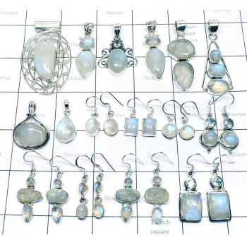 16 Pcs Rainbow moonstone Lot O - WSL998- Blue fire Rainbow moonstone gems with 925 Sterling silve