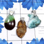 3 Pcs Larimar Rough, Chrysoprace, n Petrified Wood O - SDP862-Semiprecious Rough Gemstone 925 Sterling Silver 3 Pcs Dri