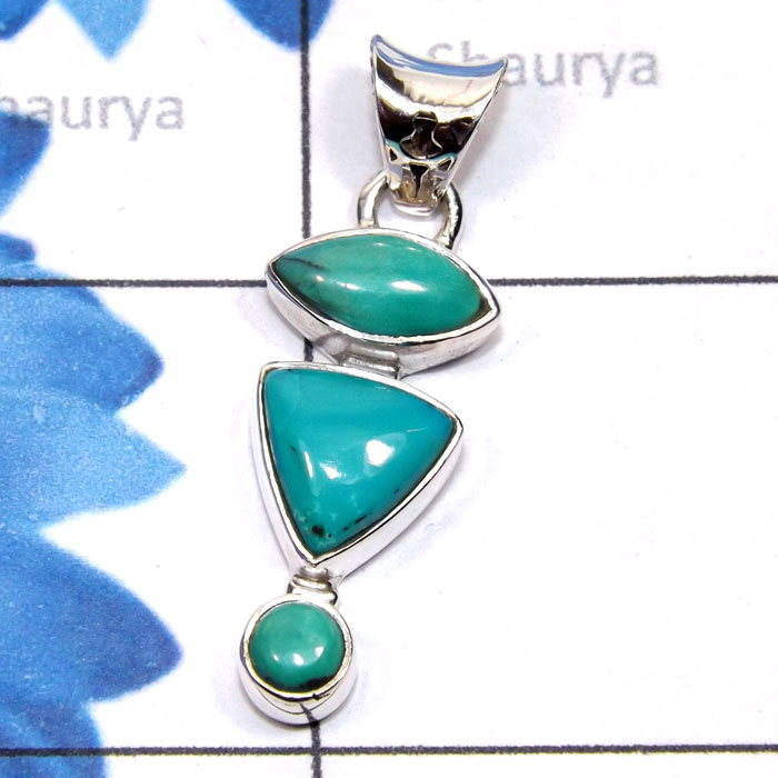 Tibet Turquoise E - SSP960-Semiprecious Cut Three Gemstone Made in 925 Silver Lightw