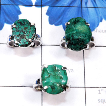 3 Pcs Tibet Turquoise E - SVP865-3 Pcs Tibet Turquoise Made in 925 Silver Wholesale Ring L