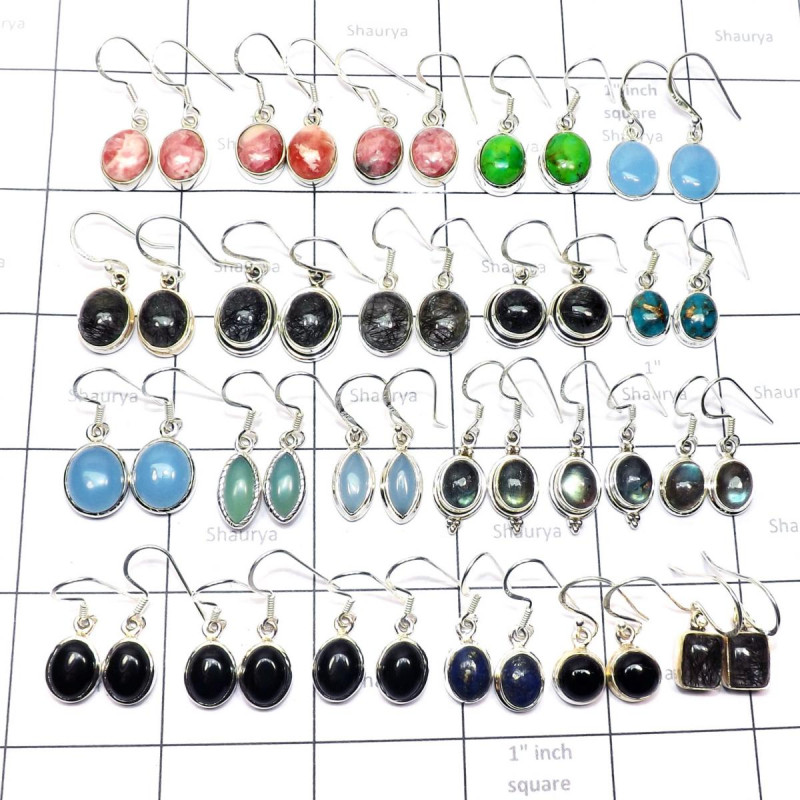 22 Pairs Mix cab stones A - WSL993- Assorted Earrings wholesale lots with 925 sterling silve 22 Pairs Mix cab stones A - WSL993- Assorted Earrings wholesale lots with 925 sterling silve